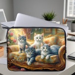 Cats on the sofa - cute scene in vintage look laptop sleeve<br><div class="desc">This laptop sleeve features 4 cats making themselves comfortable on the sofa in the living room - a cute scene in a vintage look. Pretty,  personalizable laptop sleeve for teens,  also beautiful gift idea for all cat lovers!</div>