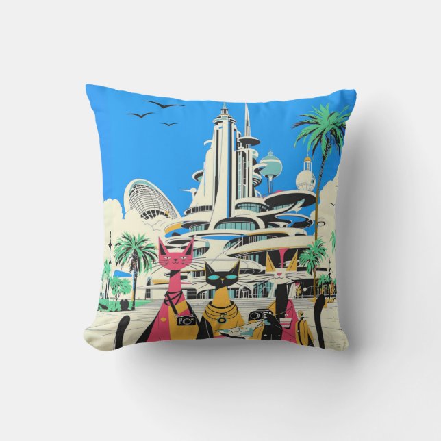 Cats on Vacation Visit the Future Cushion (Front)