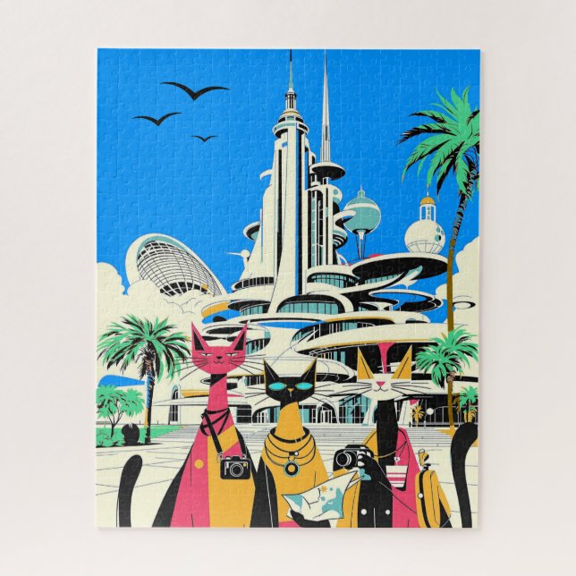 Cats on Vacation Visit the Future Jigsaw Puzzle (Vertical)