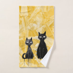 Cats on Yellow Hand Towel