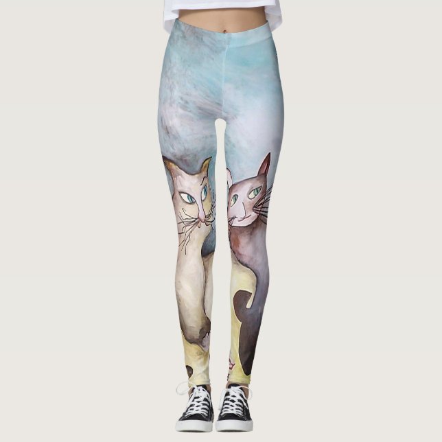Cats, original art, pastel colors, cute leggings (Front)