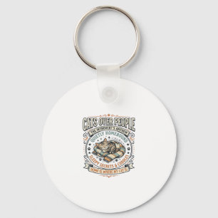 Cats Over People Cat Introvert Anti Social Vintage Key Ring