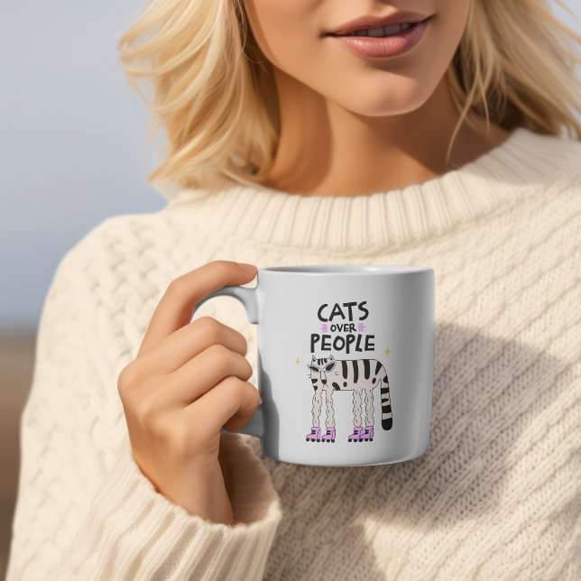 Cats Over People – Roller Skating Cat Two-Tone Coffee Mug (Creator Uploaded)