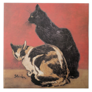 Cats, painting by Theophile Steinlen, Tile