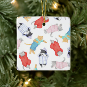CATS PAJAMAS Ceramic Square Ornament