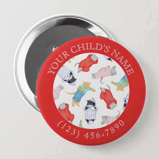 CATS PAJAMAS Child ID Button - Red (Front & Back)
