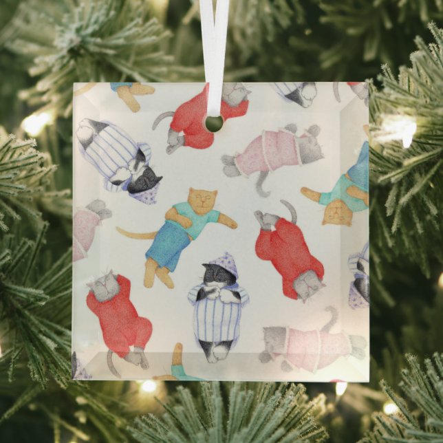 CATS PAJAMAS Glass Square Ornament (Insitu)