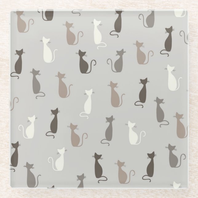 Cats pattern glass coaster (Front)