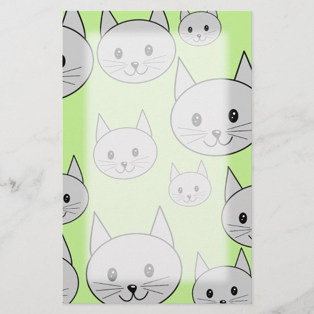 Cats Pattern in Green and Grey. Stationery (Front)