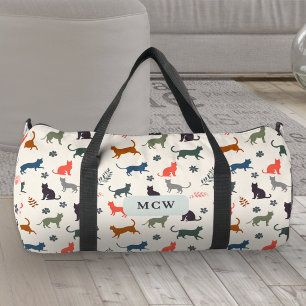 Cats Pattern Modern Elegant Monogram Initials Duffle Bag
