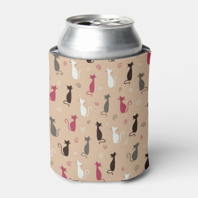 cats Pattern Pink Can Cooler (Can Front)