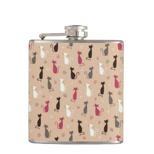cats Pattern Pink Hip Flask