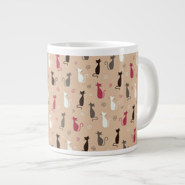 cats Pattern Pink Large Coffee Mug (Front Right)