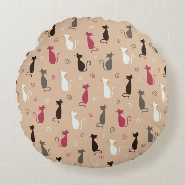 cats Pattern Pink Round Cushion (Front)