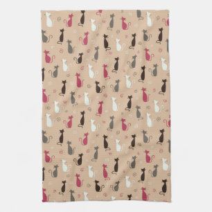 cats Pattern Pink Tea Towel