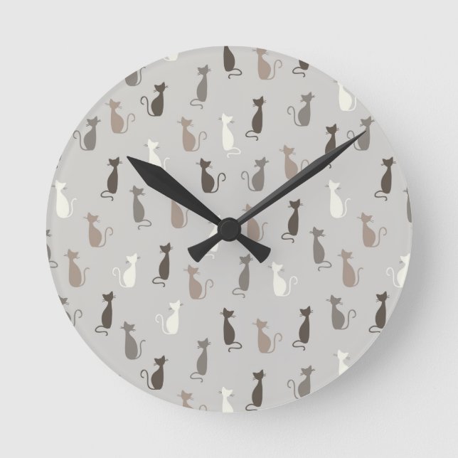 Cats pattern round clock (Front)