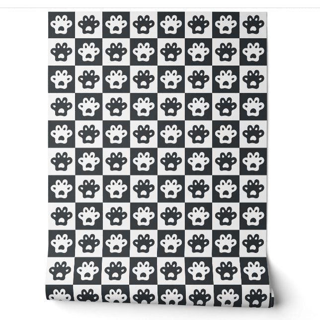  cat's paws  black and white pattern wallpaper (Unrolling)