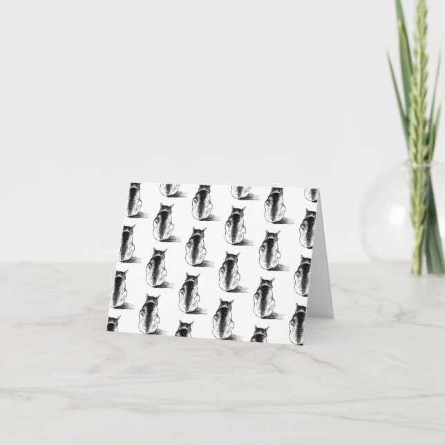 Cats Pen Ink Drawing Illustration Art Folded Note Card (Front)