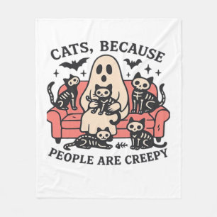 Cats People Are Creepy Skeleton Halloween Tee Over Fleece Blanket