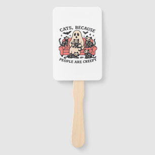 Cats People Are Creepy Skeleton Halloween Tee Over Hand Fan