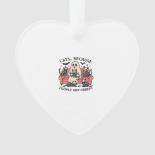 Cats People Are Creepy Skeleton Halloween Tee Over Ornament