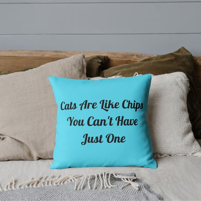 Cats Personalised Funny Cool Modern Pet Quote Blue Cushion (Creator Uploaded)