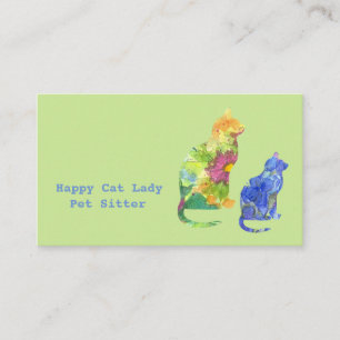 Cats Pet Sitter Flowers Green Business Card