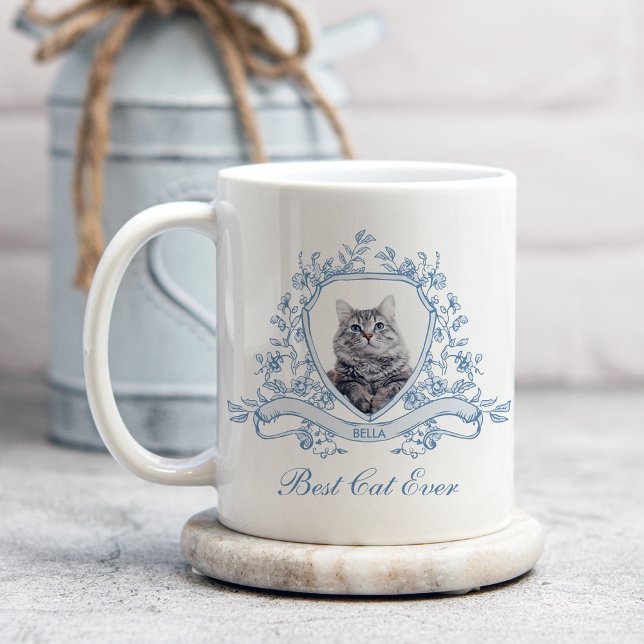 Cat's Photo in a Chinoiserie Crest | Best Cat Ever Coffee Mug (Creator Uploaded)