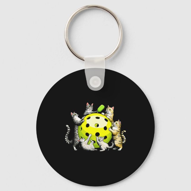 Cats pickleball player  key ring (Front)
