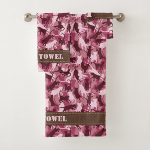 Cats Pink Camouflage Bath Towel Set
