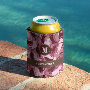 Cats Pink Camouflage Can Cooler