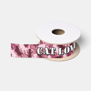 Cats Pink Camouflage Satin Ribbon