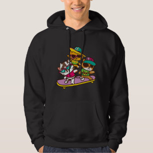 Cats Play Skateboard Wearing Glasses Hip Hop Hat   Hoodie