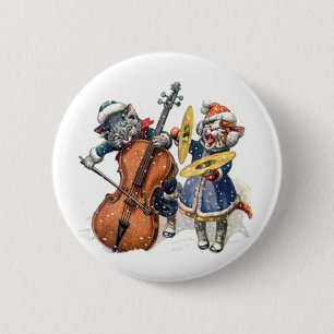 Cats Play the Cello and Cymbals in the Snow 6 Cm Round Badge