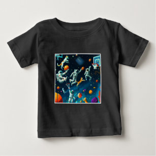 Cats Playing Basketball in Space with Astronauts Baby T-Shirt
