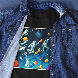 Cats Playing Basketball in Space with Astronauts T-Shirt