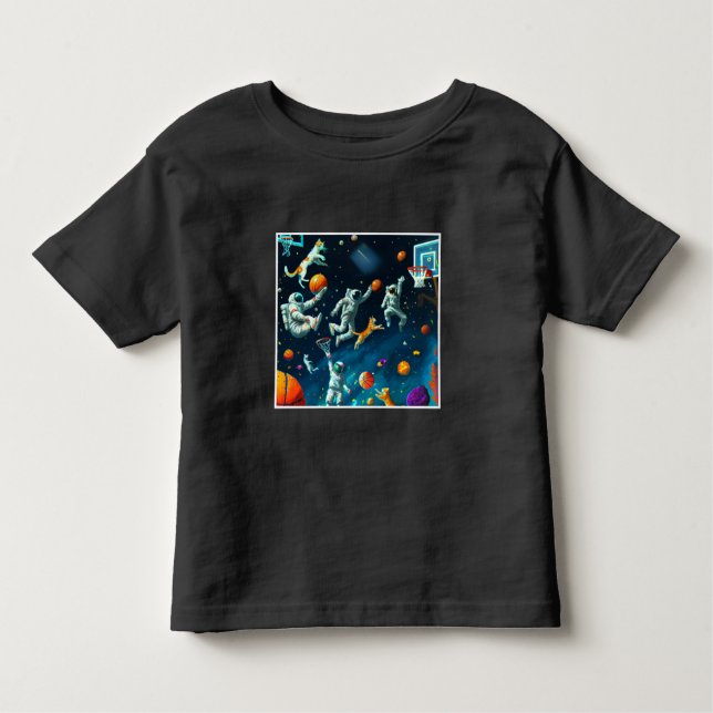 Cats Playing Basketball in Space with Astronauts Toddler T-Shirt (Front)