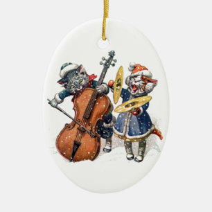 Cats Playing Christmas Music in the Snow Ceramic Tree Decoration