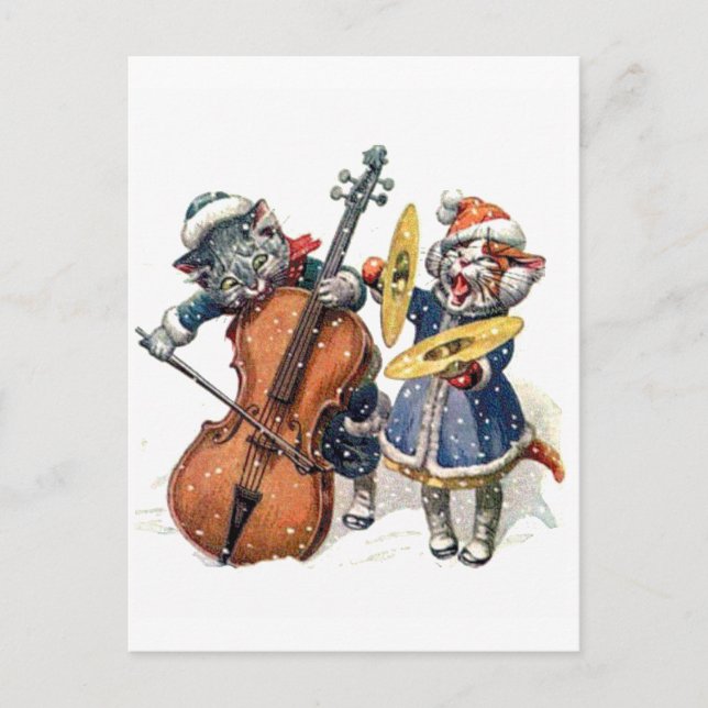 Cats Playing Christmas Music in the Snow Holiday Postcard (Front)