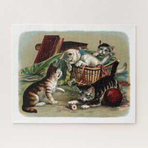 Cats Playing Cute Vintage Picture Jigsaw Puzzle
