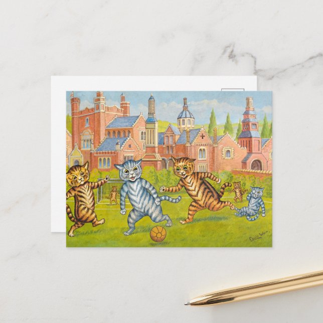 Cats Playing Football by Louis Wain Holiday Postcard (Front/Back In Situ)