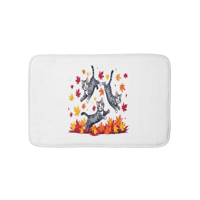 Cats Playing in Autumn Leaves Bath Mat (Front)