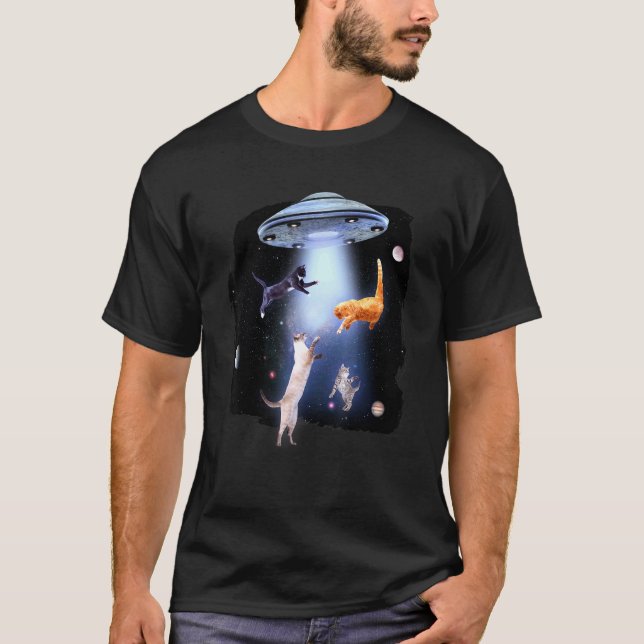 Cats Playing In Space Ufo T-Shirt (Front)