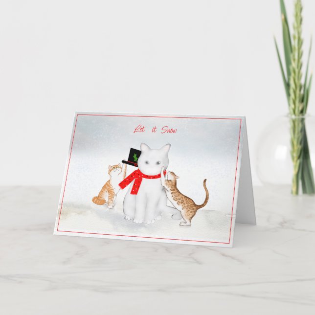 Cats Playing in the Snow Christmas Card (Front)