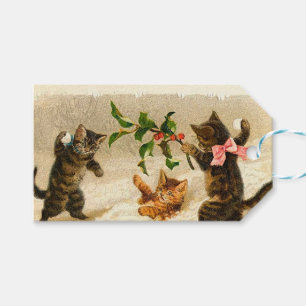 Cats playing in the snow Vintage Christmas Gift Tags