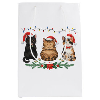 Cats Playing Mahjong Christmas Calico Black Tabby Medium Gift Bag