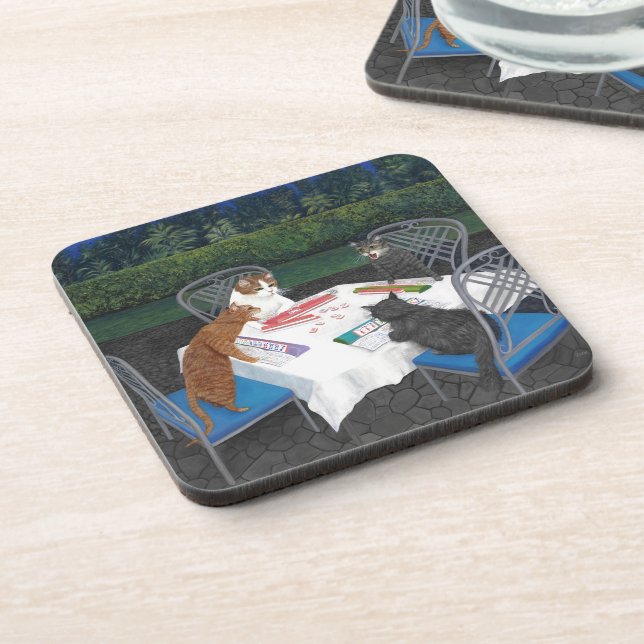 Cats Playing Mahjong Coaster (Left Side)