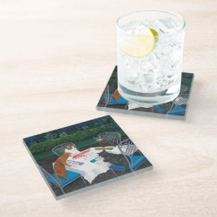 Cats Playing Mahjong Glass Coaster