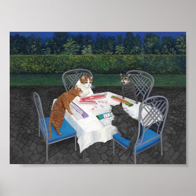 Cats Playing Mahjong Poster (Front)