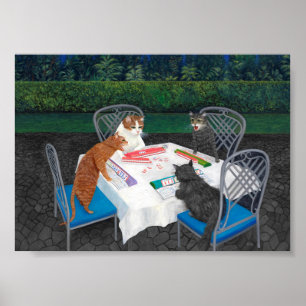 Cats Playing Mahjong Poster